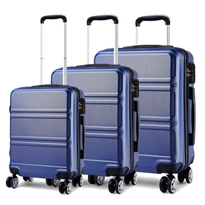 Bild av Kono Bagageset med 3 delar lätta 4 spinnhjul hårt skal vagn väska 20 tum/24 tum/28 tum, Marinblått Xsp, Sets of 3, Handbagage