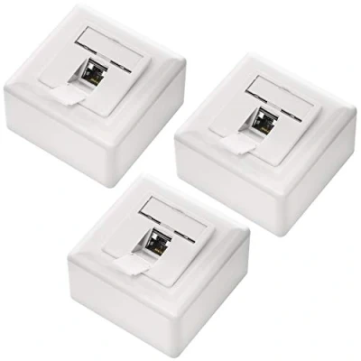 Bild av deleyCON 3x CAT6a Universellt Nätverksuttag 1x RJ45 Port Skärmad Ytmonterad eller Infälld 10 Gigabit Ethernet Nätverk EIA/TIA 568A&amp;B Vit