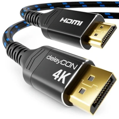 Bild av deleyCON 1m 4K DisplayPort till HDMI Kabel med Aluminiumkontakt 4K@60Hz (SDR) 4K@30Hz (HDR) DP Anslutningskabel Kompatibel AMD NVIDIA PC Datormonitor Beamer Projector