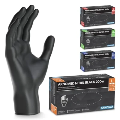Bild av ARNOMED engångshandskar svart, L, nitrilhandskar 200 st/box, pulverfria, gummi, nitril, i S, M, L &amp; XL