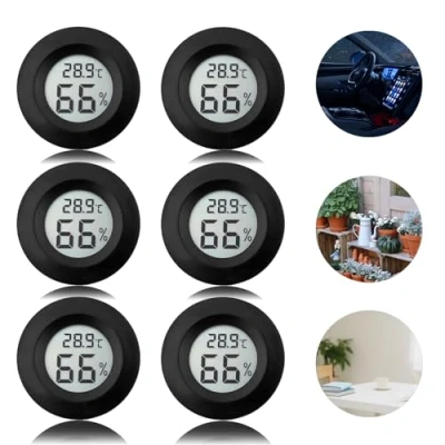 Bild av Digital hygrometer termometer för inomhusbruk: Nizirioo 6 pack LCD mini luftfuktighetsmätare, ℃/℉ rumstermometer minihygrometer växthus, källare, babyrum, svart rund