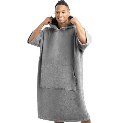 Bild av HOMELEVEL Unisex ombytesrock för herr/dam, handduk, poncho, bomullsfrotté, huva, surfponcho män &amp; kvinnor, strand, simning, vuxenstorlekar S/M och L/XL