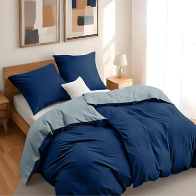 Bild av Dreamzie 2 påslakan 135x200 cm med örngott 80x80 Mörkblå/Blågrå Sängset i 100% mikrofiber 4 delar Certifierad kemikaliefri (Oeko TEX)