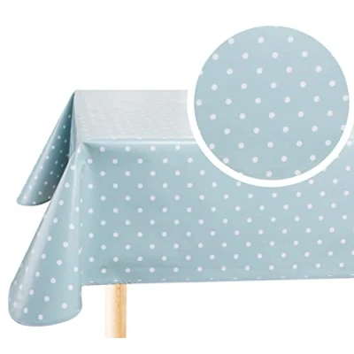 Bild av Home Direct rektangulär vaxduk PVC avtorkningsbar bordsduk bordsskydd 140 cm x 180 55 70 prickig ankägg grön blå
