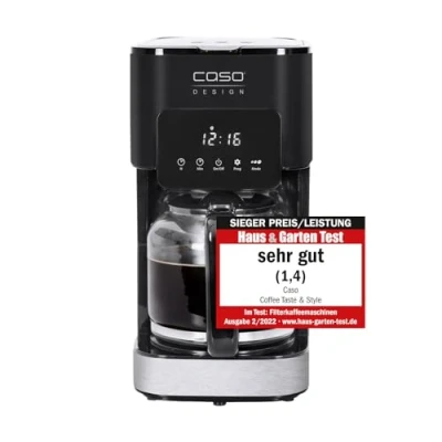 Bild av CASO Kaffeknapp och stil kaffebryggare med permanentfilter, 1,5 l, optimal bryggtemperatur 9296 C, droppstopp, optimerat brygghuvud, rostfritt stål, 12 koppar