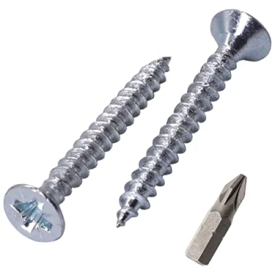 Bild av SKIR&#039;CO (Förpackning med 400 st) Zinkpläterat stål 3,5 x 35 mm silver träskruvar, Pozidriv försänkt huvud, spånskivskruvar, PZ helt gängad (400, mm)