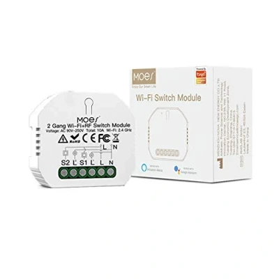 Bild av MOES Wlan RF433 Mini Smart Alexa strömbrytare 2 växlad relämodul, WiFi trådlös LED infälld kompatibel med Life Tuya App fjärrkontroll, Amazon Google Home, endast för 2,4 GHz