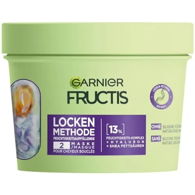 Bild av Garnier Fuktgivande hårmask för alla typer av lockar, reparerar och vitaliserad, med hyaluron sheafettsyror, vegan, utan silikoner, fruktlockningsmetod, 1 x 370 ml