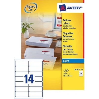 Bild av AVERY Zweckform Snabbtorkande adressetiketter för bläckstråleskrivare 14 per ark 99,1 x 38,1 mm 1 400 etiketter vit