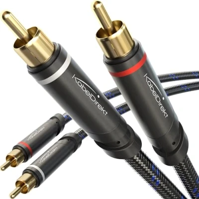 Bild av KabelDirekt Cinch kabel, stereo ljudkabel 2 x 5 m särskilt stöttålig och med utmärkt ljudkvalitet (flätad, koaxialkabel, subwoofer/förstärkare/hi fi/Blu ray, analog digital)