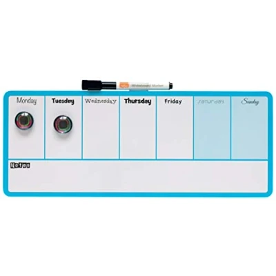 Bild av Nobo Magnetisk mini whiteboard veckoplanerare, torkbar, väggmontering, integrerad pennhållare, 2 färgad design, inkl. penna och magneter, 360 x 140 mm, blå, 1904047