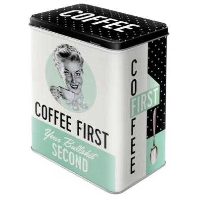 Bild av Nostalgic Art Förvaringsburk i retrostil l, Coffee First Presentidé för nostalgiälskare, Stor kaffeburk av plåt, Deko vintagedesign, 3 Say It 50&#039;s