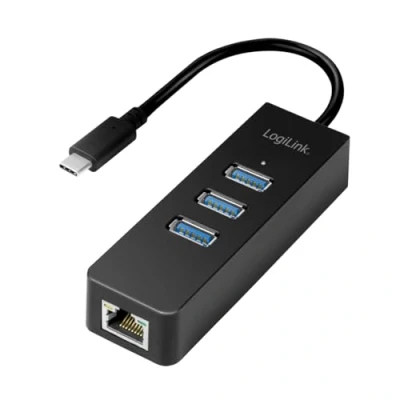 Bild av LogiLink USB 3.2 Gen 1 C adapter to 1x RJ45 and 3x 3.0 Hub 3 porte Svart