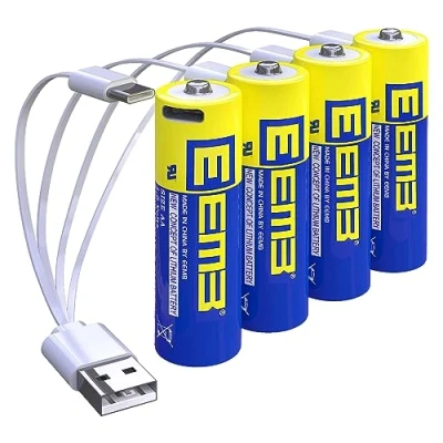 Bild av EEMB AA batterier 4Pack uppladdningsbara Litiumbatterier USB typ C laddningskabel ersättningsbatteri 1.5V 2600mWh för Blink kamera ficklampa