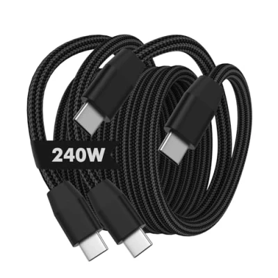 Bild av MoKo 240W USB C to Cable, [2Pack, 6.6ft] Nylon Braided Type Cable Fast Charging Cord for iPhone 16/15/15 Pro/15 Plus/15Pro Max, MacBook Pro 2020, Samsung Galaxy S24, Black
