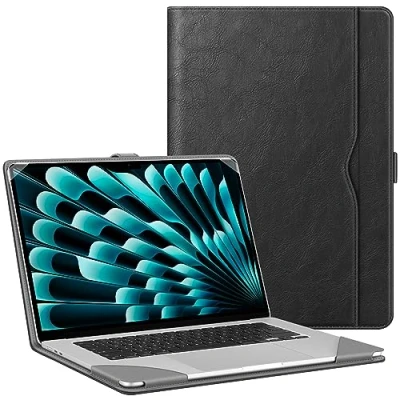 Bild av Fintie Skal kompatibelt med MacBook Air 15 M3 M2 chip (20242023) A3114 A2941, högkvalitativt konstläder fodral folio, skyddsfodral, 15,3 tum, svart