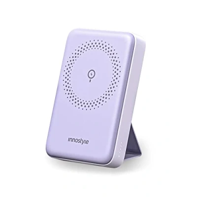 Bild av INNOSTYLE 2 i 1 Powermag powerbank med stativ, snabb induktion 10 000 mAh, snabbladdning, externt batteri för iPhone 16/15/14/13, USB C, Lila