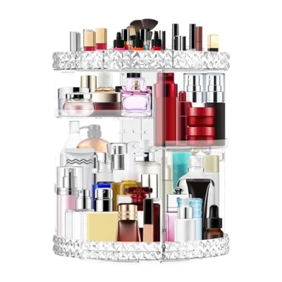 Bild av Owelth Sminkförvaring, 360 roterbart sminkbord kosmetisk arrangör, parfymförvaring, Skincare skönhetsorganisatör, sminklåda, tillbehör för dresser sovrum badrum, transparent