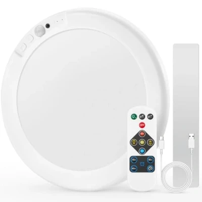 Bild av Combuh Rechargeable Motion Sensor Ceiling Light LED, 7.5 inch Dimmable Bathroom with Remote Timer, 3000K 6000K USB Battery Powered Pir Lamp Flush for Hallway Garage Stair Porch