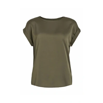 Bild av Vila dam Viellette S/S satin topp/Su Noos T shirt, Dammig oliv, 42