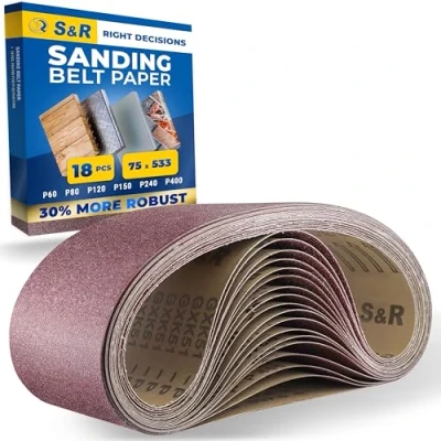 Bild av S&amp;R Slipbandssats 18 delar 75 x 533 mm, 3x P60/P80/P120/P150/P240/P400 vardera för bandslipmaskiner, rivtåligt textilslippapper, slipband, slipband trä, metall, plast, rostborttagning