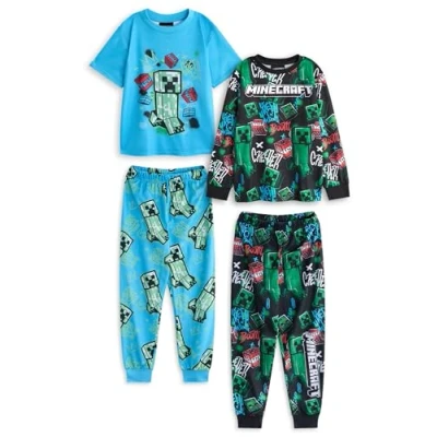 Bild av Minecraft Boys 2 Pack Pyjamasset Flerfärgad graffiti för barn överallt tryck Multi PJs Nattunderdel och toppar med långa ben TNT &amp; Creeper Graphic Mojang videospel