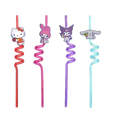 Bild av Mevsim Store Hello Kitty sugrör hård plast 4 stycken med färgglad design återanvändbara glass frukt party för födelsedagsfest fest dekoration jul tillbehör