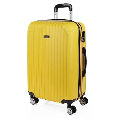 Bild av ITACA Vagn resväska, 60 cm, medelstor, ABS. Styv, resistent, robust och lätt. Teleskophandtag, 2 uppfällbara handtag, 4 hjul, Gul