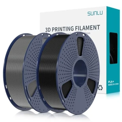 Bild av SUNLU PLA+ filament 1,75 mm 2 kg, PLA Plus 3D skrivarfilament, högre belastningsgrad, noggrant lindat, rulle till skrivare, mätnoggrannhet +/ 2,02 mm, svart + grått