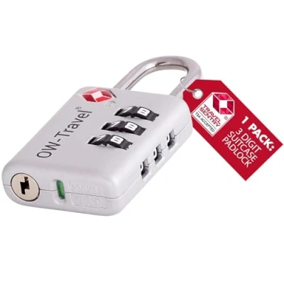 Bild av OW Travel TSA Godkänd Kombinationslås med öppen varningsindikator (Silver 1 pack) 3 siffrig kod lås Säkerhet Ryggsäck Hänglås Resväska, Lås, resväska Gymskåp