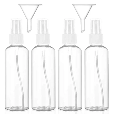 Bild av Hanyousheng sprayflaska, transparenta spridarflaskor, 4 x 100 ml plast, fin dimma bärbar reseflaska, set med 2 trattar, för parfymer, oljor och fasta