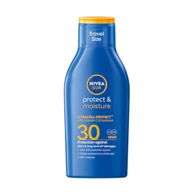 Bild av NIVEA SUN skydd &amp; vård solmjölk SPF 30 resestorlek (100 ml), solskyddsmedel för 48h fukt, omedelbart solskydd mot UVA/UVB strålar