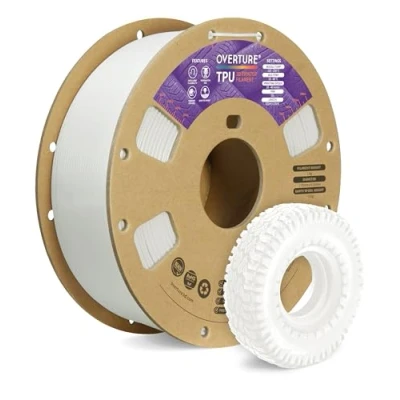 Bild av OVERTURE TPU Filament 1.75mm Flexible Roll, 95A Soft 3D Printer Filament, 1kg Spool (2.2 lbs), Dimensional Accuracy +/ 0.02 mm(White)