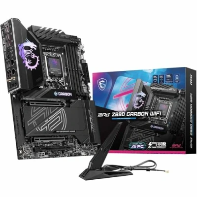 Bild av MPG Z890 Carbon WiFi moderkort, ATX för Intel Core Ultra processorer (serie 2), LGA 1851 VRM SPS 110A, DDR5 (9200+MT/s OC), PCIe 5.0 och 4.0 x16, M.2 Gen5, Thunderbolt 4, Wi FI 7, 5G+2 .5G LAN