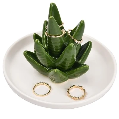 Bild av Wisebom aloe smyckesställ för kvinnor, ringhållare, kaktusringhållare ringar, örhängen, armband