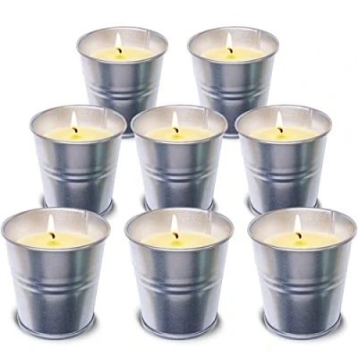 Bild av Topsics citronella ljus utomhus, 8 stycken ljus, naturligt sojavax citrongräs, doftljus, för trädgård, terrass, picknick, camping, brinntid 8096 timmar
