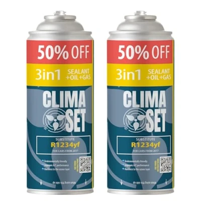 Bild av ClimaSet 3in1 R1234yf köldmedium ersättningsgas luftkonditionering bil gasflaska 2x235 g refill set husbil ECO