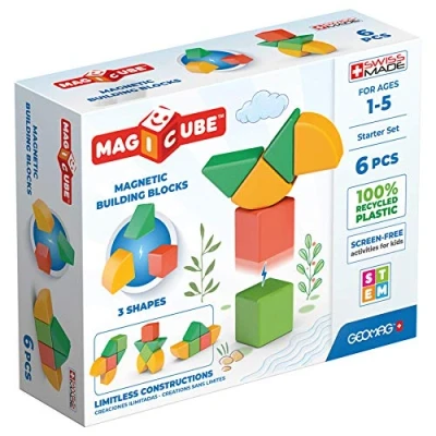 Bild av Geomag Magicube 1+ Shapes Magnetic Blocks for Kids 4 Colours and 6 Cubes 100 Percent Recycled Plastic