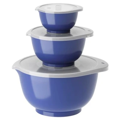 Bild av Rosti Margrethe skålset, blandningsskålset, 6 delar med 3 blandningsskålar och lock, tillverkade av återvinningsbar plast, 0,25 liter, 0,75 liter Electric Blue (blå)
