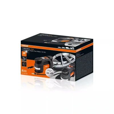 Bild av OSRAM TYREinflate 2130, extra stor digital display, programmerbar autostoppfunktion, upprullningskabel med säkrad 12V DC kontakt, däckpumpning på 2 minuter