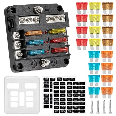 Bild av GUNGY Säkringshållare 12 V säkringsbox 6 vägs bilsäkringshållare med LED indikator och 20 st säkringar för bil, båt, lastbil, husbil