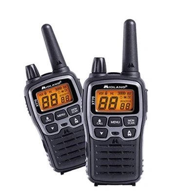 Bild av Midland XT70 C1180, Radio Dual Band Professionell Walkie Talkie Snabbladdning, Format 69 LPD och 24 PMR446, Räckvidd 12 km, 38 Toner, 83 Koder, Set av 2 Talkie, Grå