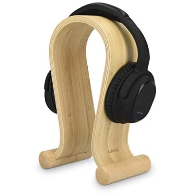 Bild av kalibri Trä Omega hörlursstativ universellt headset trähängare hållare för spelheadset DJ studio hörlurar och display bambu
