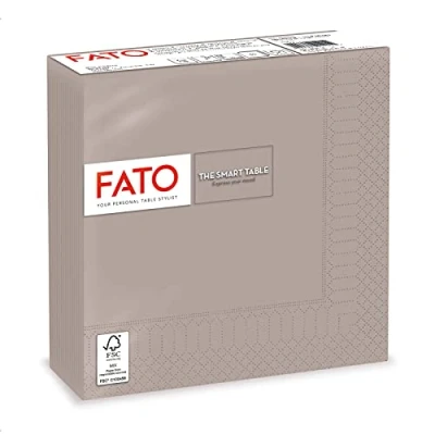 Bild av Fato, Pappersservetter för engångsbruk, perfekt middagar och informella bufféer, 50 pack servetter, storlek 33 x 33, vikta i 4 lager, 2 taupe färg, 100% rent cellulosa papper,