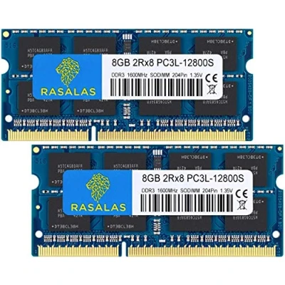 Bild av Rasalas DDR3 16GB Kit (2x8GB) 1600MHz PC3L 12800 Ram minnesmoduler Non ECC Unbuffered 1.35V CL11 2Rx8 Dual Rank SODIMM Laptop Memory