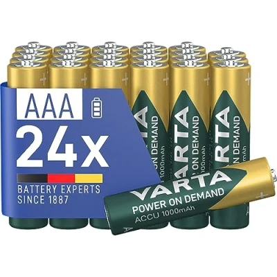 Bild av VARTA Batterier AAA, uppladdningsbar, paket med 24, Recharge Accu Power on Demand, laddningsbart batteri, 1000 mAh Ni MH, ingen minneseffekt, förladdade, redo att använda