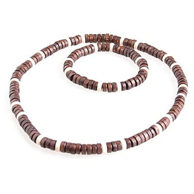Bild av DonDon Halsband och armband med äkta träpärlor i strandlook, Trä, Pärla