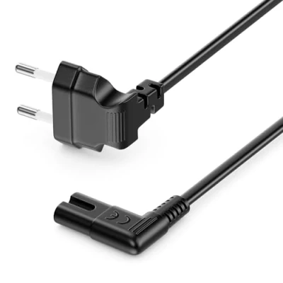 Bild av deleyCON 2m Nätkabel med Platt Vinklad Euro kontakt 90 på C7 Uttag Vinklat Strömkabel Kabel för Småapparater Svart