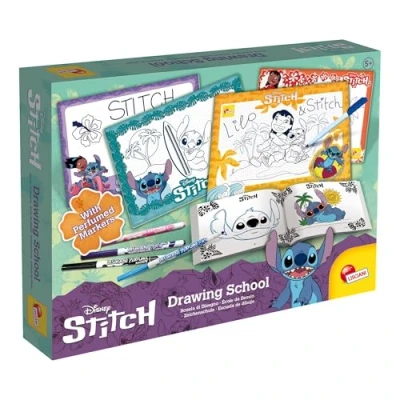 Bild av Lisciani DISNEY Stitch Drawing School Kreativt tecknings och färgläggningskit för barn från 5 år 4 suddbara tavlor, filtpennor övningsbok Lär dig skriva teckna