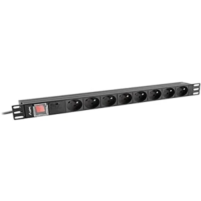 Bild av Lanberg PDU PRO 07F 0200 BK Kraftdistributionsenhet (kan monteras i rack) Växelström 220 250 V 4000 Watt ingång: DIN 49441 utgångskontakter: 7 (7 x Type F) 1U 19 2 m sladd svart